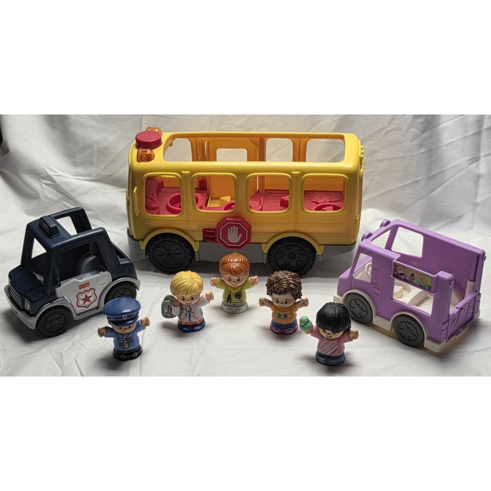 Fisher-Price Little People Lot School Bus Police Car Ice Cream Truck EX Cond